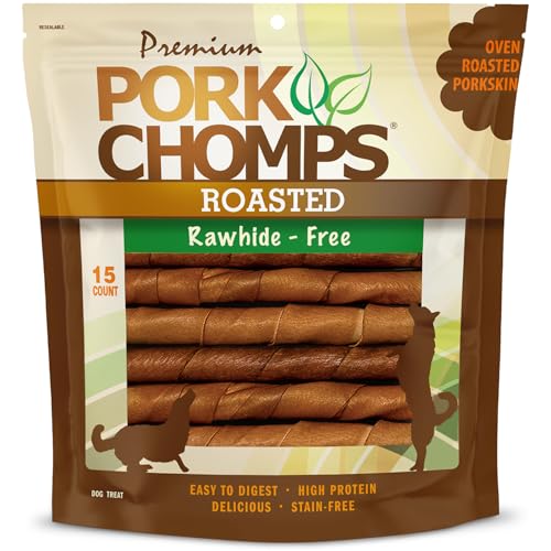 Roasted Pork Skin Dog Chews 6 Inch Twists 15 Count Long Lasting