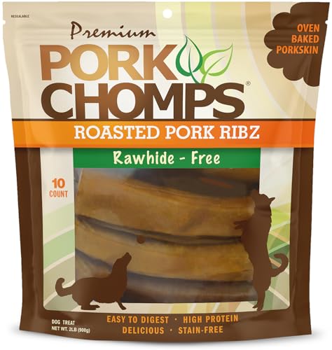 Pork Chomps Roasted Pork Skin Dog Chews 6 Inch Rib Shapes 10 Count