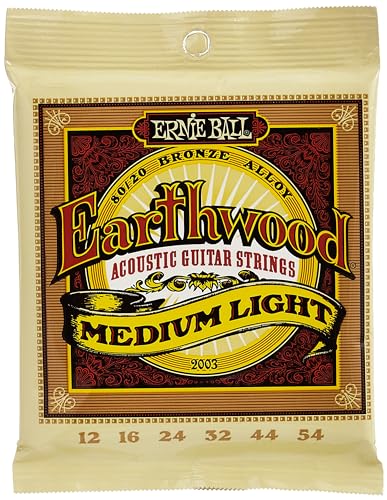 Ernie Ball Earthwood Medium Light 80/20 Bronze Acoustic Guitar Strings, 12-54 Gauge (P02003)