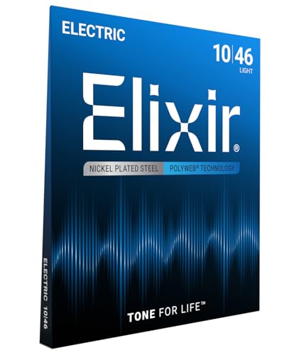 Elixir Strings, Electric Guitar Strings, Nickel Plated Steel with POLYWEB Coating, Longest-Lasting Warm Tone with Comfortable Feel, 6 String Set, Light 10-46