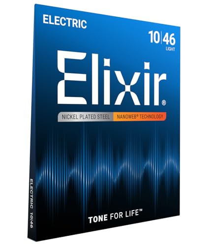 Elixir Strings, Electric Guitar Strings, Nickel Plated Steel with NANOWEB Coating, Longest-Lasting Bright Tone with Comfortable Feel, 6 String Set, Light 10-46