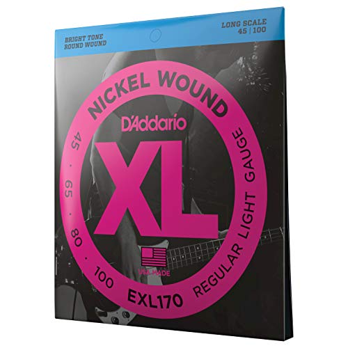 D'Addario Electric Bass Guitar Strings, XL Nickel, EXL170, Regular Light Gauge 45-100, 4-String Set, Pack of 1
