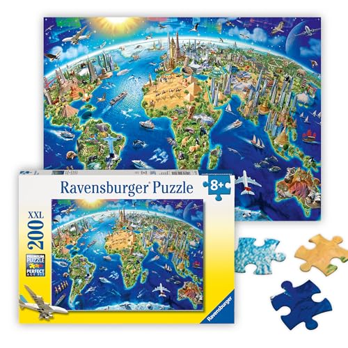 Ravensburger World Landmarks Map 200 Piece Jigsaw Puzzle for Kids Age 8 Years +