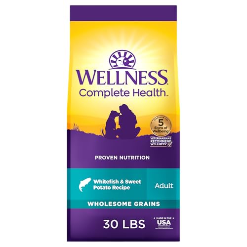 Wellness Complete Health Dry Dog Food with Grains, Natural Ingredients, Made in USA with Real Meat, All Breeds, For Adult Dogs (Whitefish & Sweet Potato, 30-Pound Bag)