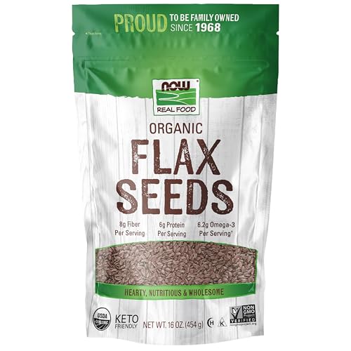 NOW Foods, Organic Flax Seeds, Source of Essential Fatty Acids and Fiber, Certified Non-GMO, Kosher, 1-Pound (Packaging May Vary)
