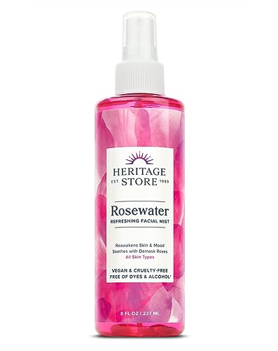 HERITAGE STORE Rosewater - Refreshing Facial Mist for Glowing Skin with Damask Rose, All Skin Types - Rose Water Spray for Face, Made Without Dyes or Alcohol, Hypoallergenic, Vegan, Cruelty Free, 8oz
