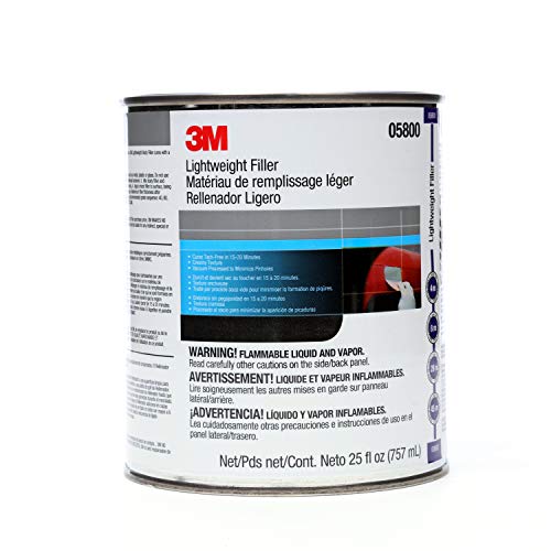 3M Lightweight Body Filler, 05800, 1 qt, White, Repairs Dents, Dings for Automotive