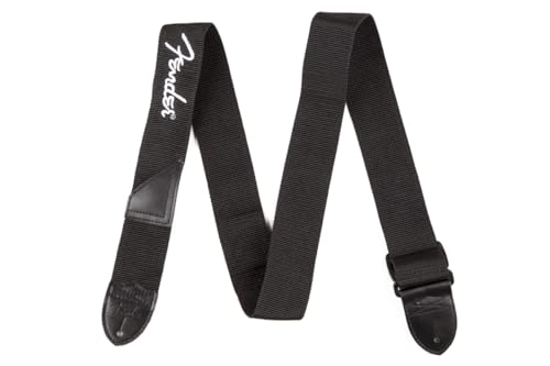 Fender Logo Guitar Strap, Stocking Stuffers, Guitar Accessories, 2in, Black with White Logo