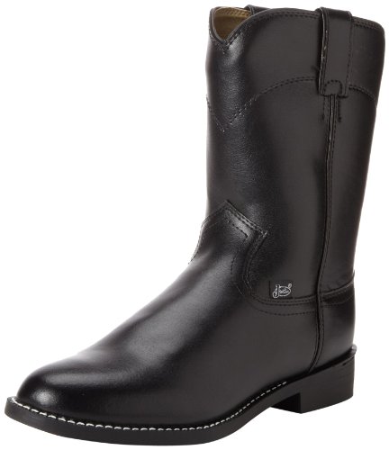 Justin Temple 10" Roper Cowboy Boots for Men - Durable Pull-On Round Toe Cowhide Boots with Covered Cushion Insole and Triple-Density Insole Board, Black - 9.5 D