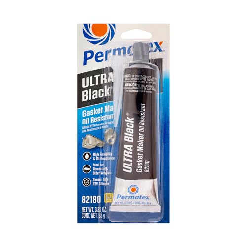Permatex 82180 Ultra Black Maximum Oil Resistance RTV Silicone Gasket Maker, Sensor Safe And Non-Corrosive, For High Flex And Oil Resistant Applications 3 oz