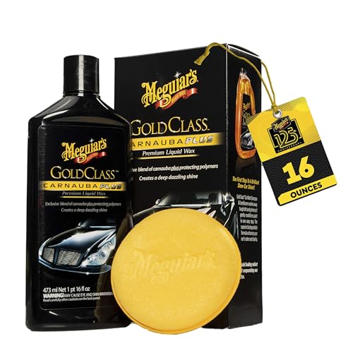 Meguiar's Gold Class Carnauba Plus Premium Liquid Wax Kit, Car Detailing Kit with a Pure Carnauba Wax Blend and a Foam Applicator Pad for Keeping Glossy Paint Protected Like a Pro, 16 Oz Bottle