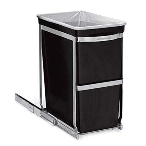 simplehuman 30 Liter / 8 Gallon Under Counter Kitchen Cabinet Pull-Out Trash Can, Heavy-Duty Steel Frame