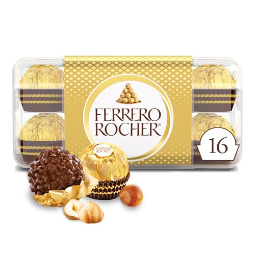 Ferrero Rocher, Premium Milk Chocolate Hazelnut, Individually Wrapped, Chocolate Gift Box, 16 Count, 7 oz
