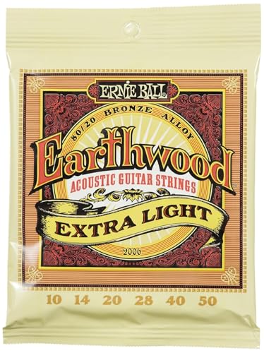 Ernie Ball Earthwood Extra Light 80/20 Bronze Acoustic Guitar Strings, 10-50 Gauge (P02006)