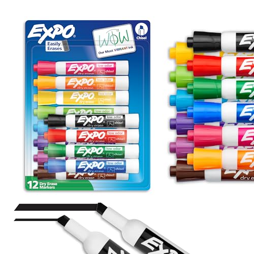 Amazon.com : EXPO Dry Erase Markers, Low Odor Ink, Assorted Colors, Chisel Tip, 12 Count : Office Products