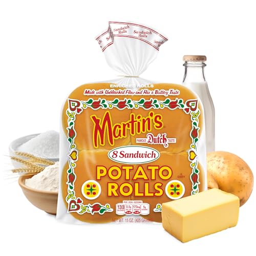 Martins Sandwich Potato Rolls - 3.5” Non GMO Hamburger Buns Perfect for Burgers & Chicken Patty - Golden, Soft & Sweet, Made of Nonfat Milk, High Protein Wheat Flour, Cane Sugar & More - 8 pcs