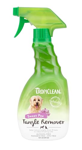 TropiClean Dog Detangler Spray Dematting, Leave in Conditioner, Perfect for Doodles & All Coat Types, Sweet Refreshing Scent, Made in the USA, 16 oz.