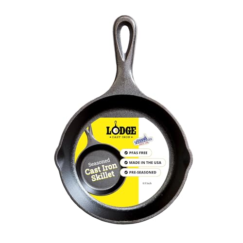 Lodge 6-1/2 Inch Cast Iron Pre-Seasoned Skillet – Signature Teardrop Handle - Use in the Oven, on the Stove, on the Grill, or Over a Campfire, Black