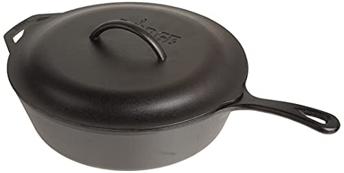 Lodge5 Quart Pre-Seasoned Cast Iron Deep Skillet with Lid - Signature Teardrop Handle &amp; Assist Handle - Use in the 