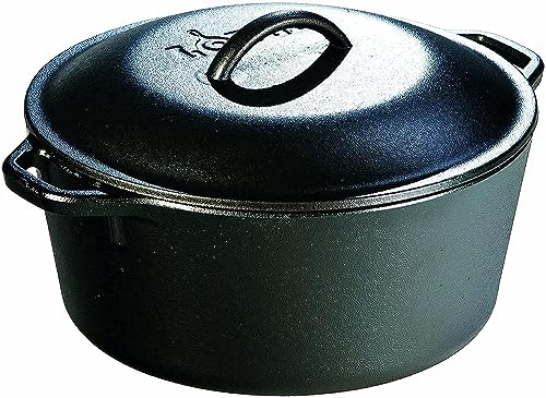 Lodge L8DOL3 Cast Iron Dutch Oven with Dual Handles, Pre-Seasoned, 5-Quart