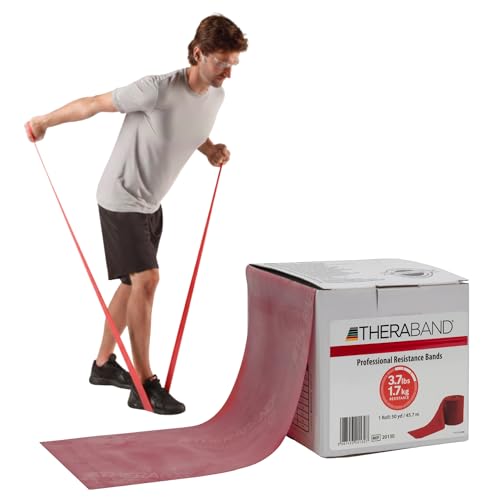 THERABAND Resistance Band Latex Roll – Stretch Bands for Exercise & Professional Physio, Exercise Band for Rehab, Pilates, Training & Mobility Recovery – 50 Yard Roll, (Medium, Level 2) – Red