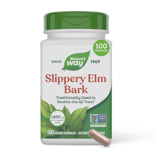 Nature's Way Slippery Elm Bark, Traditional Support to Soothe the GI Tract*, Vegan, Slippery Elm Capsules, 100 Capsules