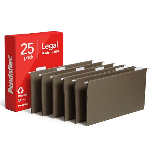 Pendaflex Recycled Hanging Folders, Legal Size, Standard Green, 1/5 Cut, 25/BX (81622)