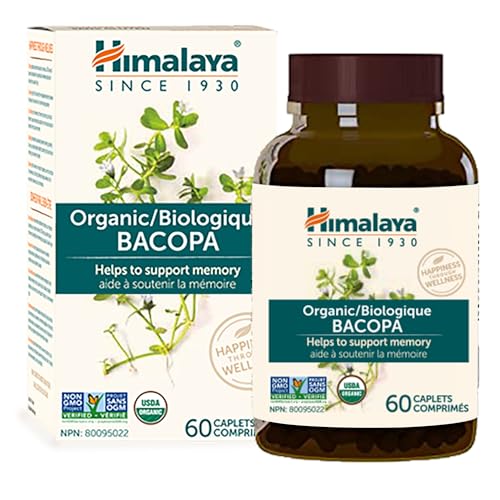 Himalaya Bacopa Monnieri Nootropic Herbal Supplement, Supports Calm, Memory, Cognition, USDA Certified Organic, Non-GMO, 750 mg, 60 Plant-Based Caplets, 60 Day Supply