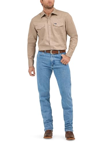 WranglermensCowboy Cut Western Long Sleeve Snap Work Shirt Firm Finish Khaki