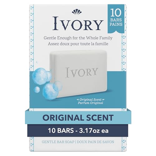 Ivory Gentle Bath Bar Soap, Family Pack, Designed for Whole Family, 99.44% Pure Formula, Plant-Based Cleansers, Made Without Heavy Perfumes, Parabens or Phthalates, Original Scent, 3.17 oz (10 Count)