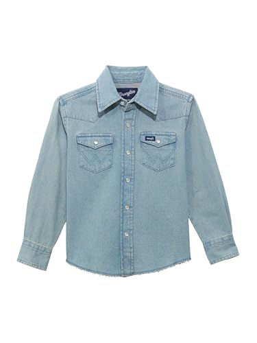 Wrangler Boys Long Sleeve Western Solid Snap Button Down Shirts, Stonewashed Indigo, Large US