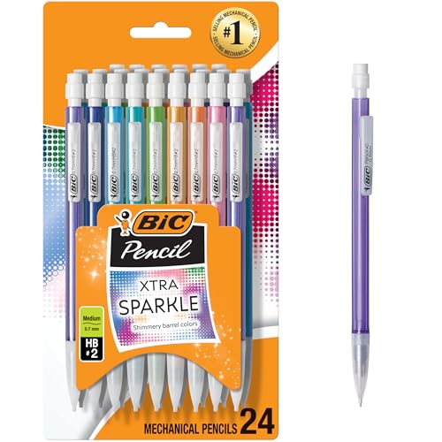 BIC Xtra-Sparkle Number 2 Mechanical Pencils With Erasers, Medium Point (0.7mm), 24-Count Pack, Mechanical Pencils for School Supplies