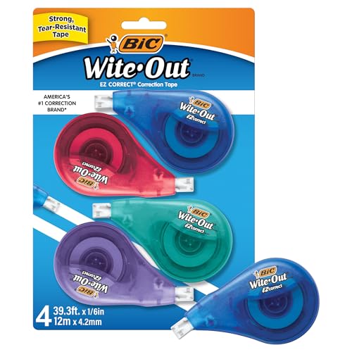 Amazon.com : BIC Wite-Out EZ Correct Correction Tape, White, No Dry Time, Tear Resistant Tape, 4-Count : White