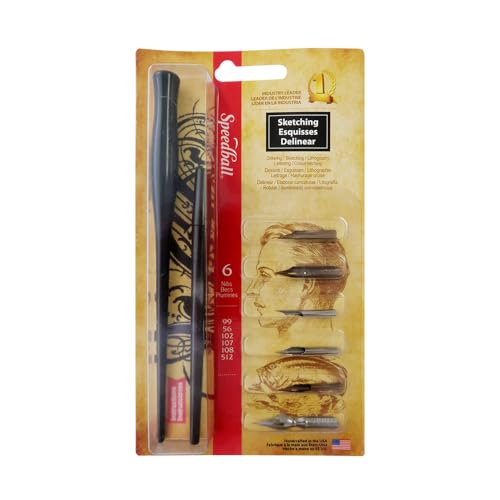 Speedball Sketching Set with Penholders and Pens, Set of 8 (SB2964), Black