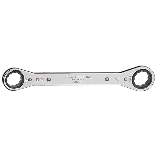KLEIN TOOLS 68206 Ratcheting Box Wrench, Made in USA, 13/16-Inch x 7/8-Inch with Reverse Ratcheting and Chrome Plated Finish