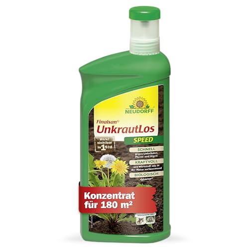 🔥 STARKER PREIS (-31%) Neudorff Finalsan UnkrautLos Speed – Schnell wirkender Unkrautvernichter gegen Unkraut, Moos und Algen. Wirkt in 1 Stunde, Konzentrat für 180 m², 1 Liter