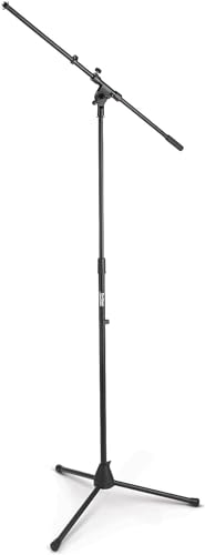 On-Stage MS7701B Euro Boom Mic Stand (For Vocal and Instrument Microphones, Height-Adjustable, Portable, Rugged, Lightweight, Steel, Standard Threading, Folding Tripod, Durable, Black)