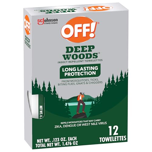 OFF! Deep Woods Mosquito, Tick, and Insect Repellent Wipes, Long lasting, 12 Individually Wrapped Wipes