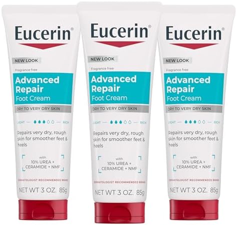 Eucerin Advanced Repair Foot Cream, Urea Enriched, Unscented Foot Cream for Dry Feet and Heels With Triple Moisturizing Complex, 3 oz