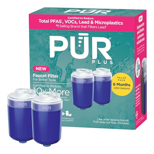 PUR PLUS Faucet Mount Replacement Filter 2-Pack, Genuine PUR Filter, 3-in-1 Powerful, Natural Mineral Filtration, Lead Removal, 6-Month Value, Blue (RF99992)