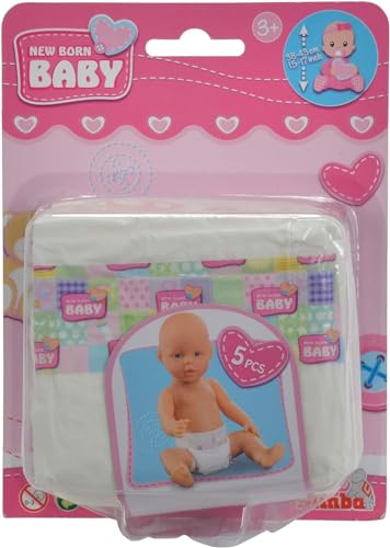 Baby Doll Nappies | Set of 5 Cute Realistic Dolls Nappies suitable for Dolls 38-43 cm | For ages 3 and up