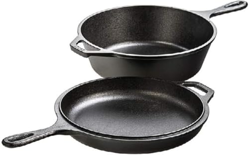 LodgePre-Seasoned 2-in-1 Cast Iron Combo Cooker - 3.2 Quart Deep Pot Cooker + 10.25 Inch Frying Pan - Use in the Oven, 