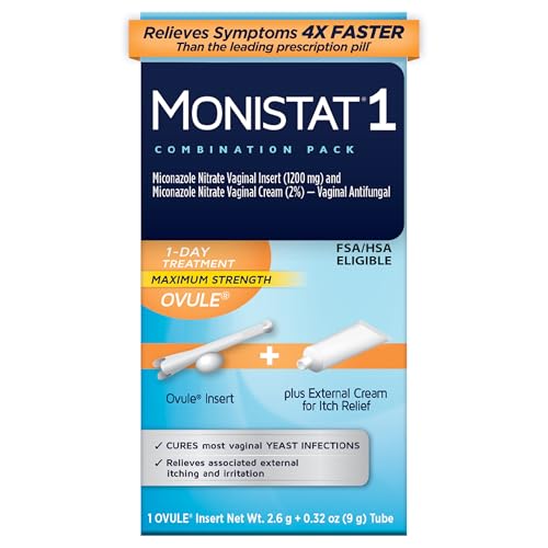 Monistat 1 Day Yeast Infection Treatment for Women, 1 Miconazole Ovule Insert & External Monistat Anti-Itch Cream Bundle
