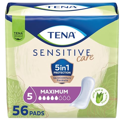 TENA Sensitive Care Maximum Absorbency Incontinence/Bladder Control Pad for Women, Regular Length, 56 Count