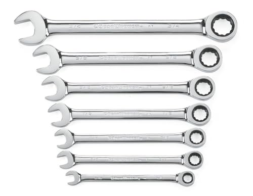 GearWrench 9317 72-Tooth 12 Point Ratcheting Combination SAE Wrench Set, 7 Piece