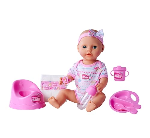 Simba 105039005 New Born Baby Doll Toy and Accessories, Drink and Wet Functions, Multicolor, 43 cm Tall, Ages 3+