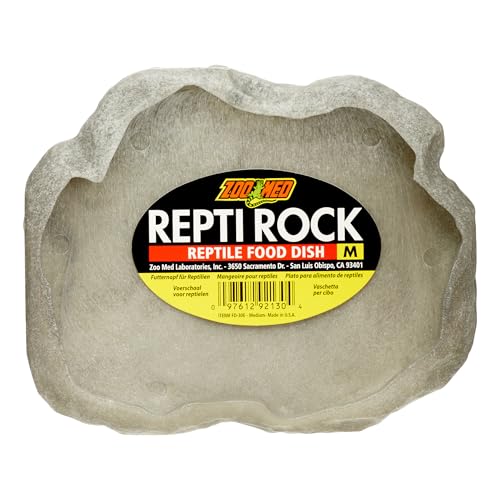 Zoo Med Reptile Rock Food Dish, Medium, 7.25"l x 6"w x 0.75"h, Colors may vary Black