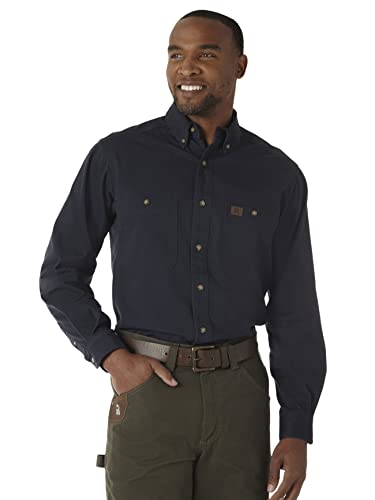 Wrangler Riggs Workwear mens Logger Twill Long Sleeve Workshirt work utility button down shirts, Navy, Large US