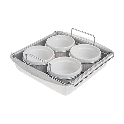 Chicago Metallic Professional 6-Piece Creme Brulee Set with 4 Porcelain Ramekins, 8-inch Square Pan and Wire Rack