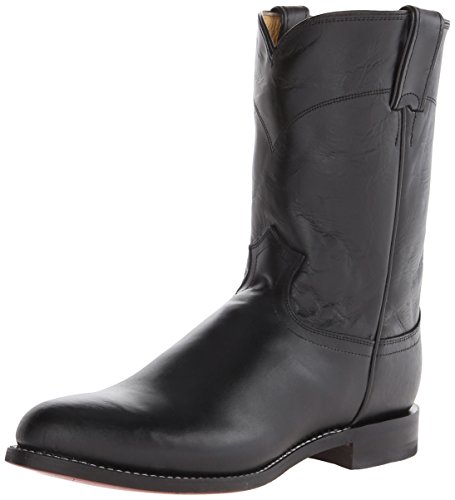 Justin Jackson 10" Roper Cowboy Boots for Men - Round Toe Full-Grain Leather Upper, J-Flex Comfort System, and Hand-Nailed Leather Outsole, Black - 10.5 D